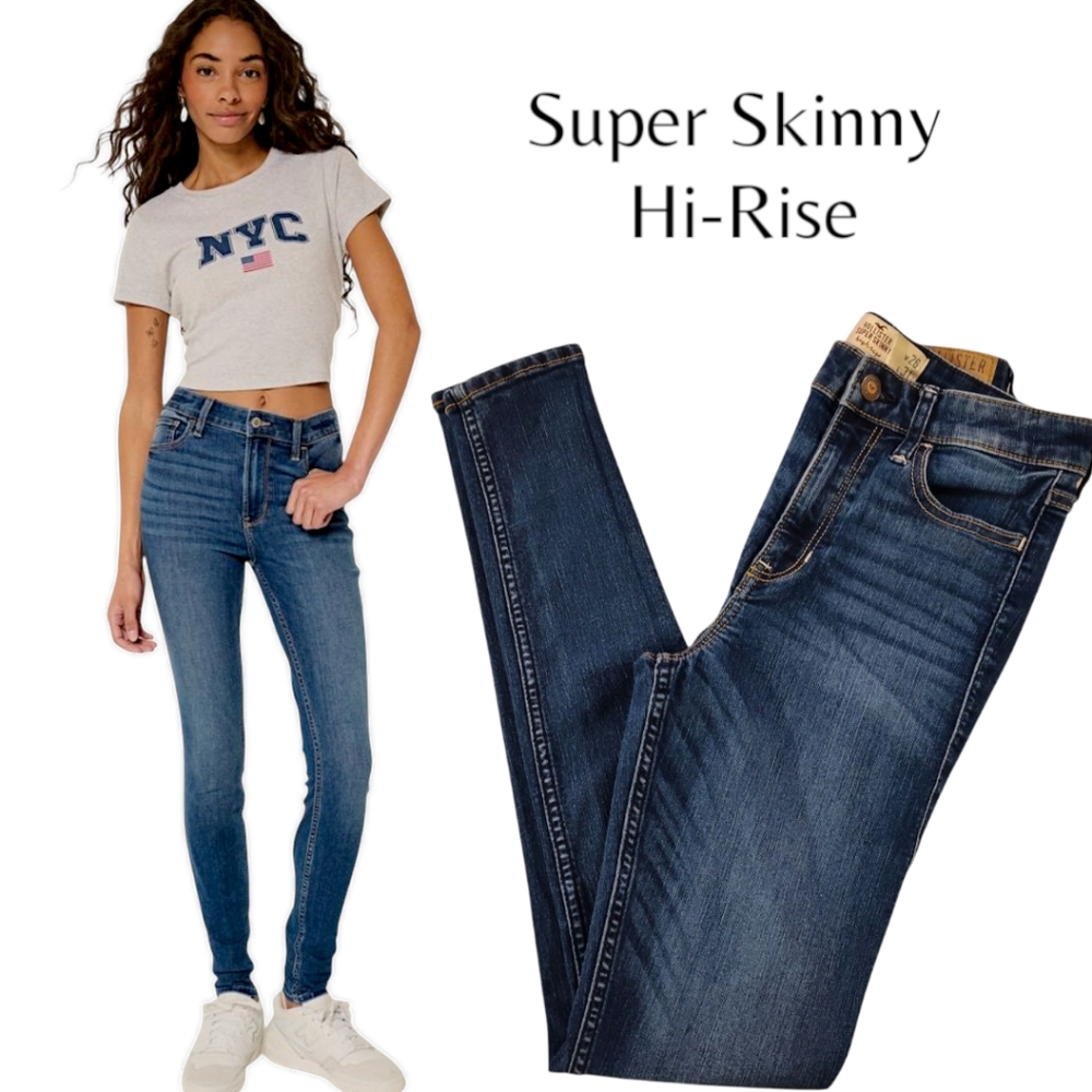 Hollister Super Skinny High Rise Womens Size 3R - W26 L31 - Dark Wash - Picture 7 of 7